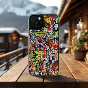 ICONIC LOGOS AND STICKERS IPHONE 12 13 14 15 16 PRO PLUS PHONE CASE, 2 IN 1 - A - Picture 1 of 3