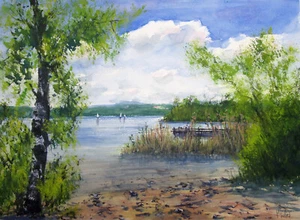 Landschaftsaquarell " Am See " Aquarellgalerie Sieber - Bild 1 von 1