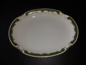 Vtg Style House Regency Green Gold Scrolls Trim Scalloped Edge 16" Oval Platter - Picture 1 of 6