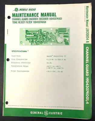 GE Mobile Channel Guard Encoder/Decoder Two-Way FM Radio Manual LBI30854A - Image 1 of 4