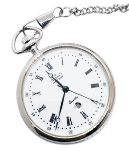 Alphis Pocket Watch Swiss Quartz Steel 47mm + Chain And Incision - Picture 1 of 3