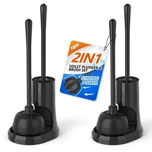 2-in-1 Toilet Plunger and Brush Set with Modern Caddy Stand Heavy Duty Combo - Picture 1 of 8