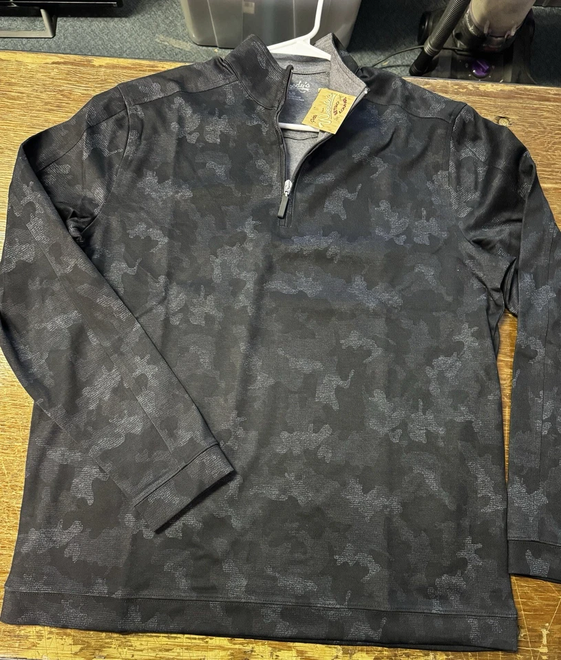 Woody's Retro Lounge 1/4 拉链迷彩黑色男式大号全新长袖 — 第 1/4 张图片