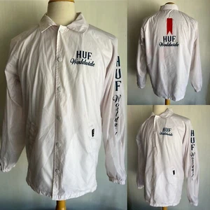 HUF WORLDWIDE Official Marlboro Logo White Winbreaker Coaches Jacket Sz Medium - Picture 1 of 7