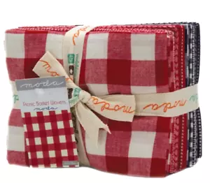 PICNIC BASKET WOVENS 20 Fat Quarters MODA Fabric Red White Blue plaid 12134AB - Picture 1 of 20