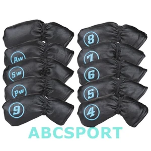 Juego de 10 fundas para cabeza de palo de golf de cuero PU negro suave 4-9, Pw, Sw, Aw, blanco - Imagen 1 de 4