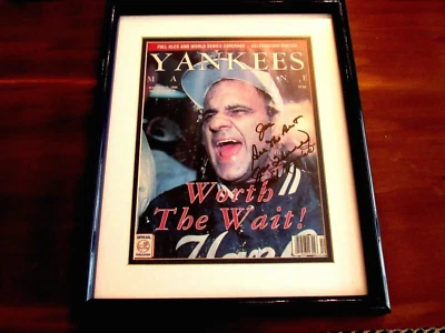JOE TORRE PHIL RIZZUT0 1996 WSC YANKEE HOF SIGNED AUTO FRAMED MAGAZINE PAGE JSA  - Image 1 of 3