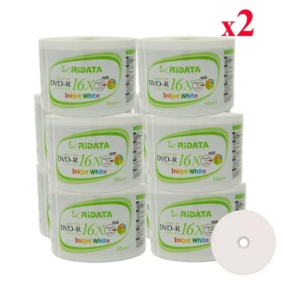 1000 Pcs Ridata DVD-R 16X 4.7GB White Inkjet Hub Printable Blank Recordable Disc - Image 1 of 3