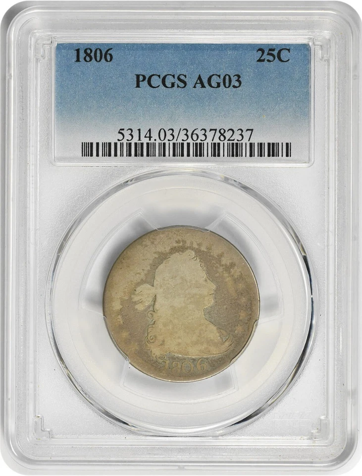 Busto 1806 cuarto de plata AG03 PCGS Foto 1 de 2