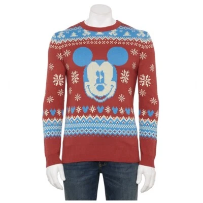 Disney Микки Маус Рождественский свитер красный с снежинками дерево мужской размер M новый - Изображение 1 из 4