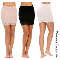 Damen Unterrock Halbrock Knielang Figurbetonte Underskirt Bodycon Rock Dessous