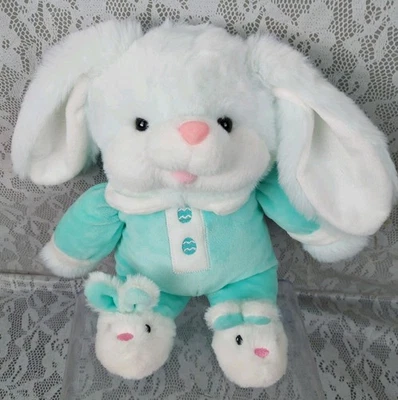 Dan Dee Bunny Plush Rabbit Easter Bedtime Green White Slippers Pajamas Stuffed  - Image 1 of 4