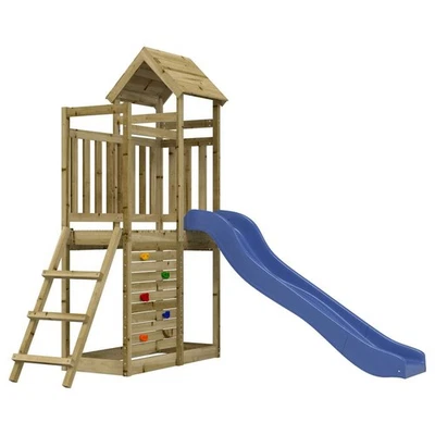Playhouse Climbing Frame Play Frame with Slide Rockwall Solid Wood Pine vidaXL - Image 1 of 2