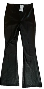 Forever 21 Faux Leather stretch High-Rise Flare Pants ~ Large Shinestar Side Zip - Picture 1 of 10