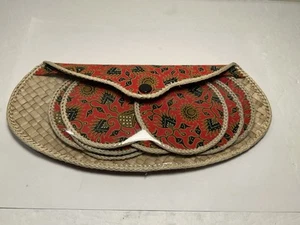 Stoff Rattan Korb Untersetzer Batik Boho Tiki Rattan Stoffuntersetzer 8er Set - Bild 1 von 3