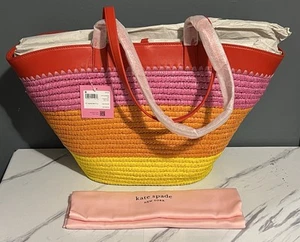 KATE SPADE MEDIUM PIER MULTI STRAW TASSEL ISLAND BEACH TOTE W Dust Bag (NEW) - Picture 1 of 4