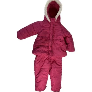 Wetterfeste Baby Schneehose Lätzchen und Jacke rosa 24 Monate Rüschen Puffer Mantel - Bild 1 von 12