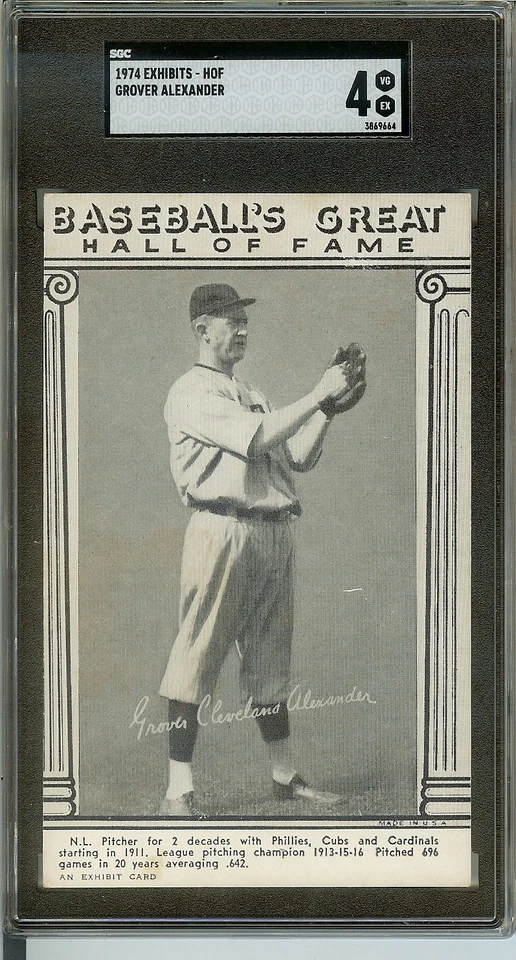 GROVER CLEVELAND ALEXANDER 1974 EXHIBITS HALL OF FAME BASEBALL GREATS SGC - Image 1 of 1