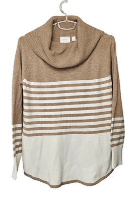 Camisa Cyrus Rayas Manga Larga Mujer Medio Tostado y Crema Cuello Ancho Foto 1 de 4