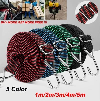 Breites Gummiseil 1/2/3/4/5 m Länge elastisch Gepäckgurte Seil mit Haken Clips - Bild 1 von 4