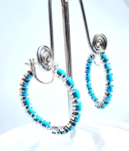 Sleeping Beauty Turquoise Inside Out Hoop Earrings Platinum Over Sterling Silver - Picture 1 of 8
