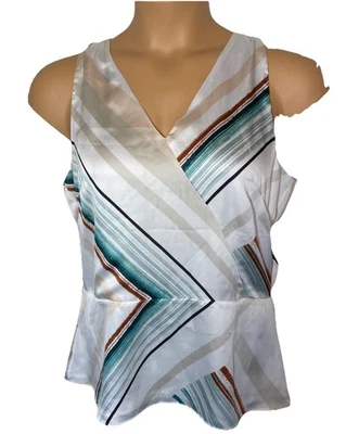 Top Casa Blanca Mercado Negro Blanco Verde Rayas Diagonales Peplum Sedoso Talla M Foto 1 de 4