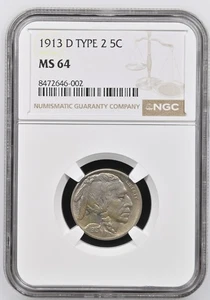 1913 D Buffalo Nickel NGC MS-64 TYPE 2 CAC - Picture 1 of 3