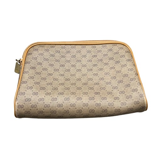 Borsa vintage Gucci marrone marrone chiaro monogramma trucco pochette zip superiore