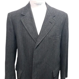 Vintage Brooks Brothers Men's Overcoat Size 42 Short Gray Herringbone Tweed Wool - Picture 1 of 8