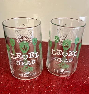 2x Greene King Level Head Pint Glasses Limited Edition  Brand New Free Postag - Image 1 of 4