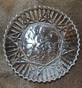 11 Inch Deep Cut Glass Serving Plate with Fruit Design Vintage - Picture 1 of 3
