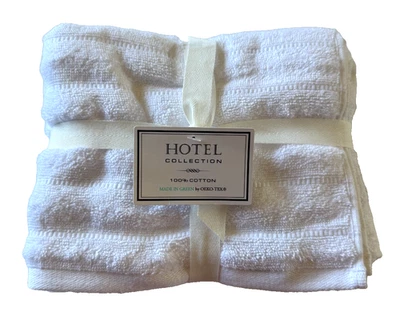 Hotel Collection Hand Towels White 100% Cotton 18x 28" Set of 2 Luxury - Image 1 of 4