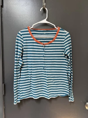 Camisa Horny Toad Mujer Talla S Azul Naranja Rayas Botón Manga Larga Foto 1 de 4