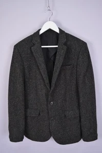 Asos x Harris Tweed Dark Grey Herringbone Unlined Blazer Jacket Size EU50 US40 - Picture 1 of 12