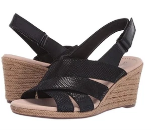 Sandalias de cuña Clarks Lafley Krissy negras con correas y alpargata - Imagen 1 de 7