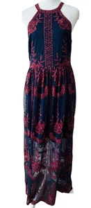 Maxi abito ricamato Altard State Whimsigoth M collo alto maglia floreale tulle - Foto 1 di 16