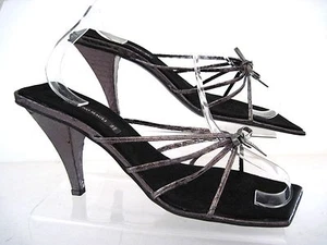 BRUNO MAGLI Pewter Metallic Snake Skin Print Shelly Sandals Size 8.5 B Italy - Picture 1 of 5
