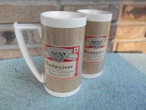 COLLECTIBLE VINTAGE 1970'S WEST BEND THERMO SERV BUDWEISER PLASTIC GLASSES MUGS - Picture 1 of 20
