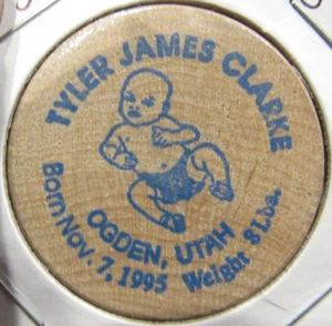Ficha de níquel de madera Tyler James Clarke Ogden 1995, Utah - UT - Imagen 1 de 2