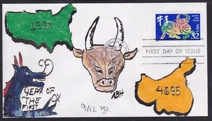 SCOTT 3120 LUNAR NEW YEAR OX MJN CACHETS HAND PAINTED FIRST DAY COVER FDC 9/12 - Picture 1 of 1