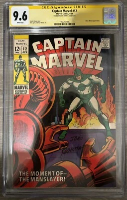 1969 Captain Marvel 12 CGC SS Signature 9.6 Signed By John Romita Sr White Pages - Image 1 of 3