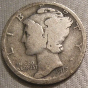 FULL DATE AS SHOWN - 1919 P MERCURY DIME *** 90% SILVER *** 657 - Picture 1 of 6