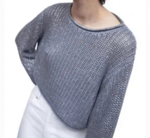 Zara Nuevo Con Etiquetas Plateado Metalizado Cultivos Suéter Pequeño - Imagen 1 de 14