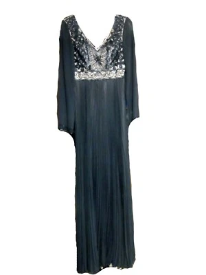 SUE WONG WOMEN'S LONG SLEEVE V NECK ACORDION FORMAL GOWN, N4316, BLACK,US 4,NEW - Image 1 of 4