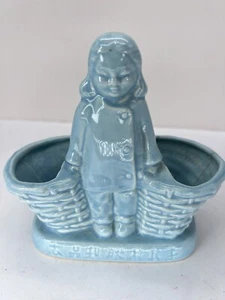 Weil Ware Vintage Figurine Chinese girl 2 baskets blue California Pottery Vase - Picture 1 of 11