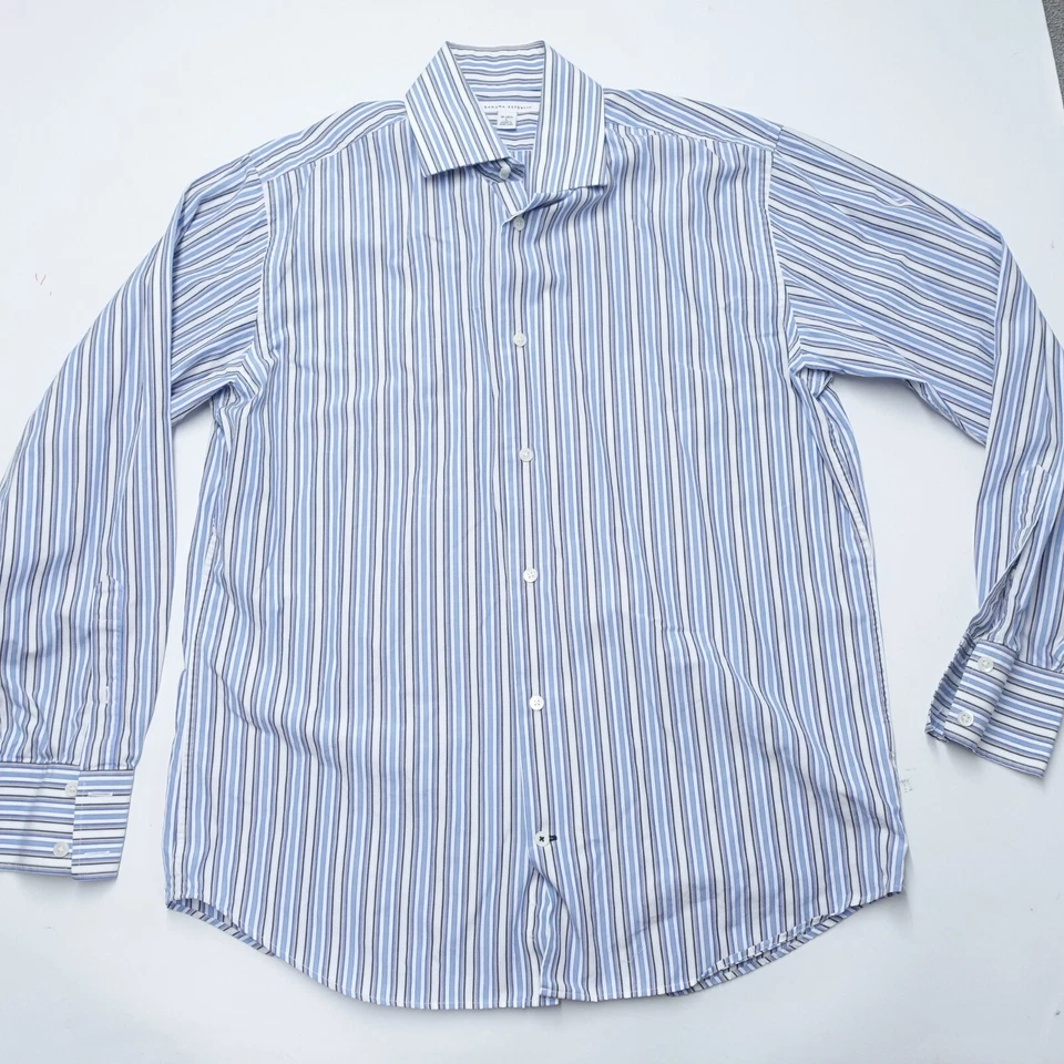 Camisa de Vestir Banana Republic Hombre Grande 16-16.5 Púrpura Blanco Rayas Oxford Formal Foto 1 de 4