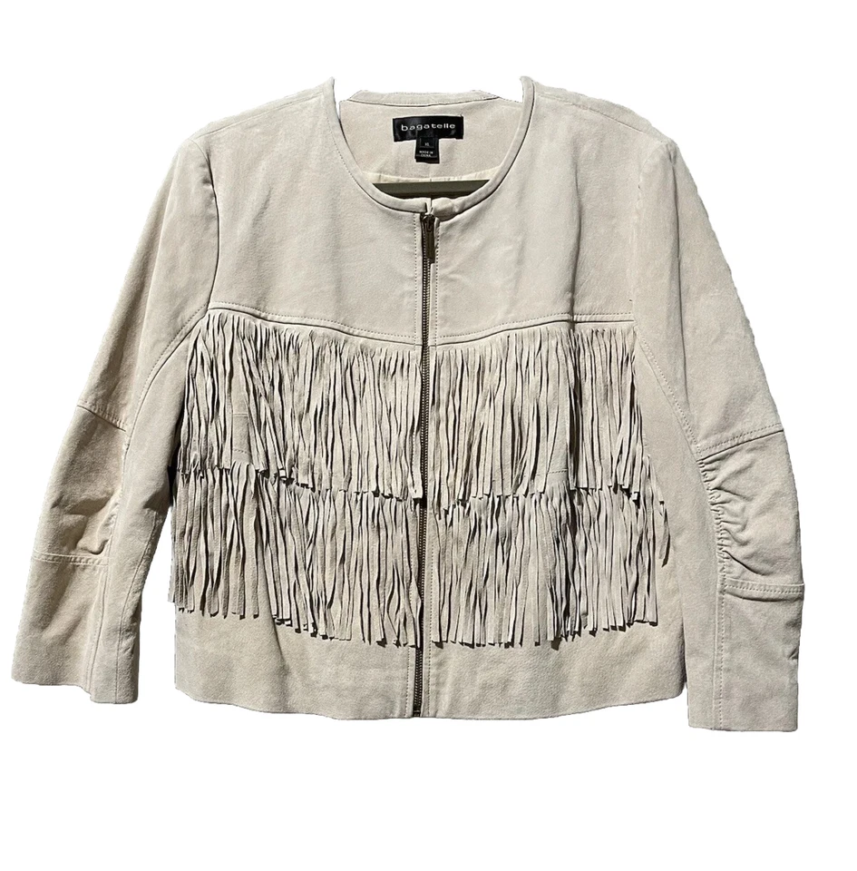 Chaqueta de cuero de gamuza occidental Bagatelle para mujer XL flecos vaquera costera vintage Foto 1 de 4