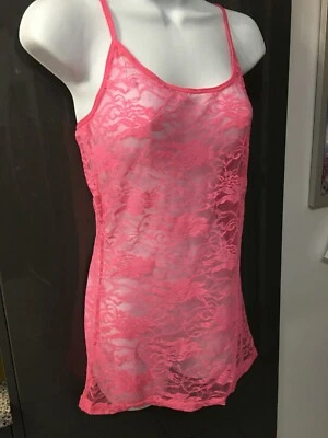 Camiseta sin mangas Derek Heart rosa intenso de encaje floral - Talla L - Elástica - Nueva con etiquetas. Foto 1 de 4