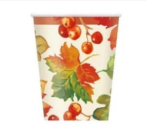 Berries Leaves Fall Thanksgiving  8 Ct Hot Cold 9 Oz Paper Cups - Picture 1 of 1