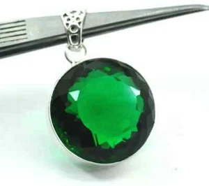 93CT Verde Topacio Corte Redondo 925 Plata de Ley Colgante Piedra Preciosa Joya - Imagen 1 de 6